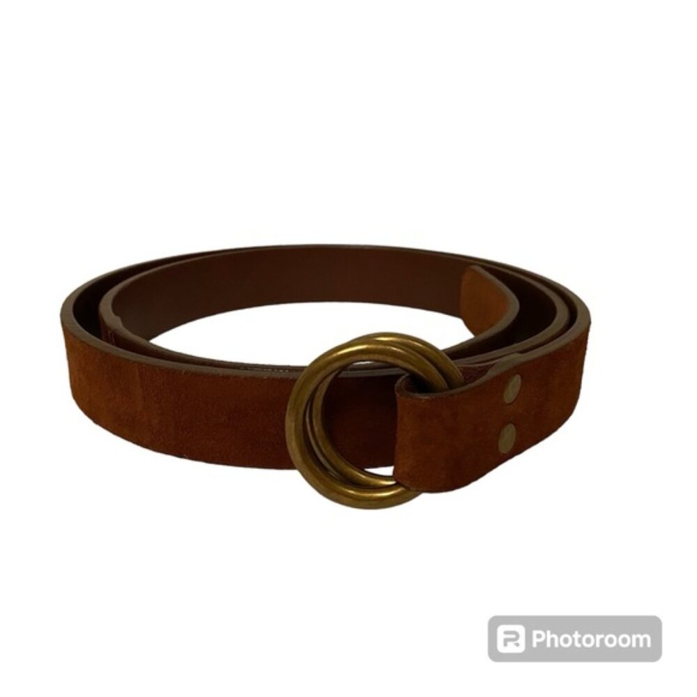 POLO RALPH LAUREN BELT BROWN SUEDE LEATHER BRASS O RINGS SIZE XL